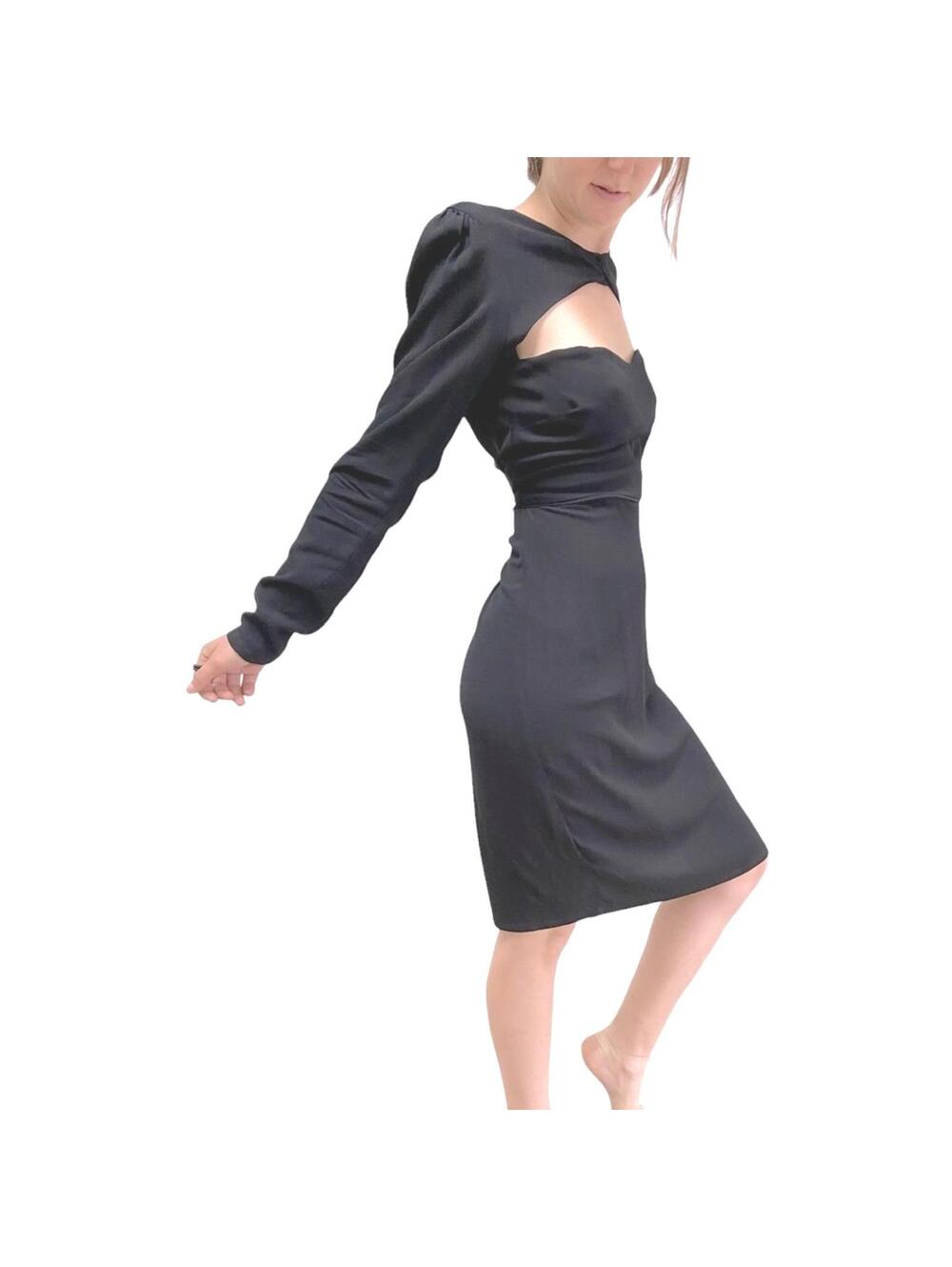 Reformation Size 12 Black Sweetheart Peek-a-Boo Midi Dress – Crepe